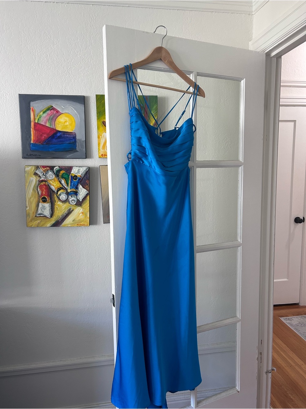 Astr Bright Blue Ruched Bodice Spaghetti-Strap Midi Dress - Picture 3 of 5